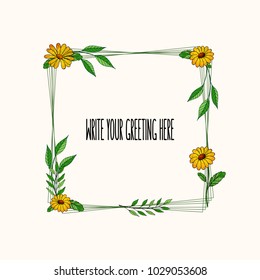Frame with flowers elements. Vector illustration. Gentle floral frame with flowers and leaves. Spring floral frame.