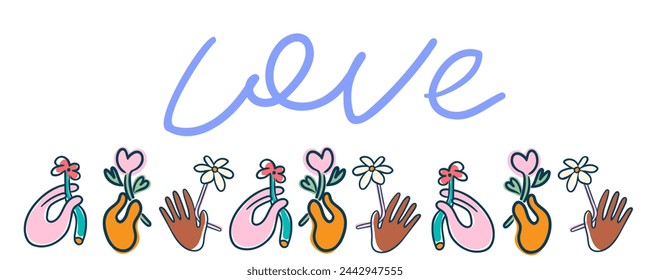 frame with flowers in flat style for text in vector. template for design sticker poster banner backdrop background paper