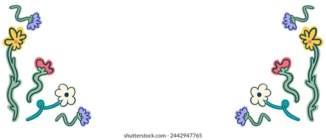 frame with flowers in flat style for text in vector. template for design sticker poster banner backdrop background paper