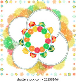 Frame with flowers and fruits