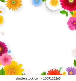Frame With Flowers With Gradient Mesh, Vector Illustration
