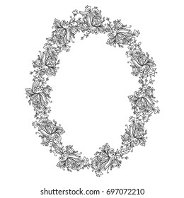 frame of flowers graphics, sketch, vector black and white monochrome