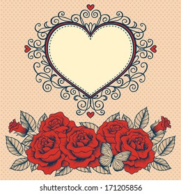 Frame with flowers and heart