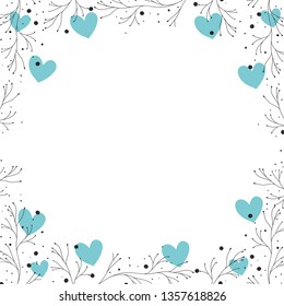 frame with flowers and hearts isolated icon