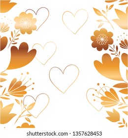 frame with flowers and leafs golden