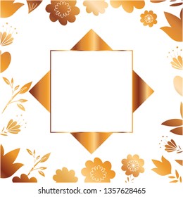 frame with flowers and leafs golden