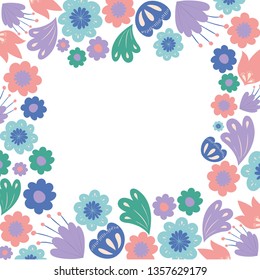 frame with flowers and leafs icon