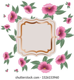 frame with flowers and leafs isolated icon vector illustration design