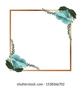 frame with flowers and leafs isolated icon vector illustration design