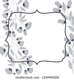 frame with flowers and leaves isolated icon