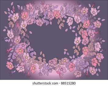 The frame of flowers with leaves on a pink background