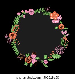 Frame of flowers on a black background.