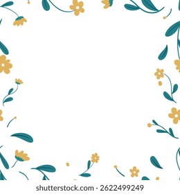 frame with flowers, petals and leaves