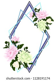 Frame of flowers. Poster decoration. Pink and white flowers.