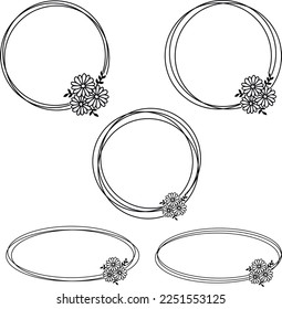 Frame with flowers set, decor in doodle style, SVG Vector