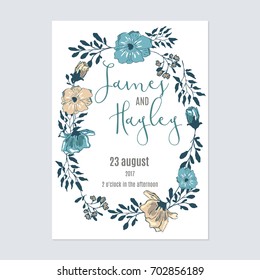 Frame of flowers with text floral wedding invitation card template vector