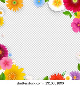 Frame With Flowers Transparent Background With Gradient Mesh, Vector Illustration