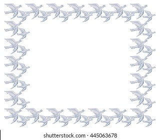 Frame with flying pigeons. Vector clip art. 