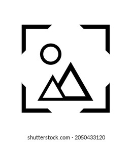The frame is in focus and has a landscape icon inside.Isolated vector illustration on a white background.