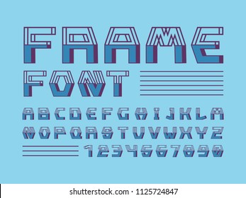 Frame font. Vector alphabet letters and numbers. Typeface design. 