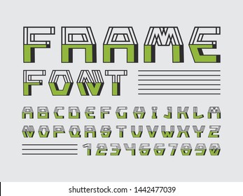 Frame font. Vector alphabet letters and numbers. Typeface design. Typography Graphic
