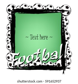 Frame with football balls on a green background. Vector illustration