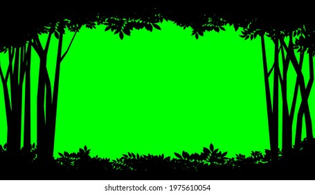 The frame of forest trees with green screen. Vector nature background