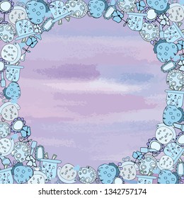 Frame in the form of a circle of female beauty. Design of postcards, covers.   Figure made by hand