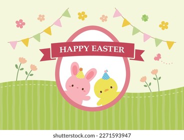 Frame in the form of an Easter egg with a rabbit and a chick