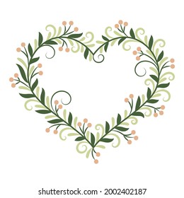 Frame in the form of a heart with a floral pattern. Decoration for wedding invitations and cards. Template for your design. Hand drawn.