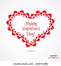 Frame in the form of heart of red hearts in three rows. Vector illustration.