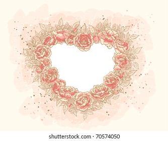 Frame in the form of heart of a lot of roses