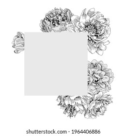 Frame in the form of a square with peony flowers.
