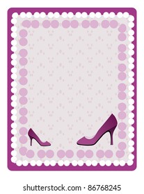 Frame formed by dark red laces with two fashionable cart shoes in the middle, on the white background