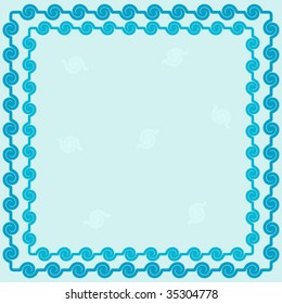 Frame formed by two series of blue spirals on azur background