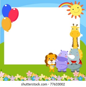  Frame with four African animals - vector illustration.