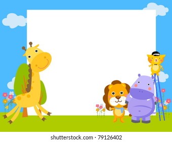 frame with four animals - vector illustration.