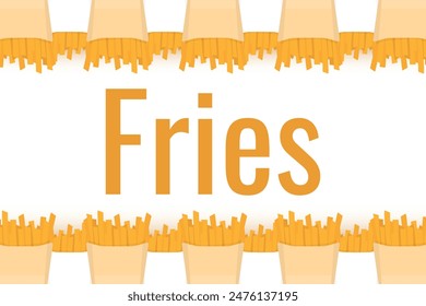 Frame of French Fries potato fast food in box. Fries border or banner