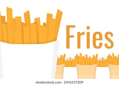 Frame of French Fries potato fast food in box. Fries border or banner