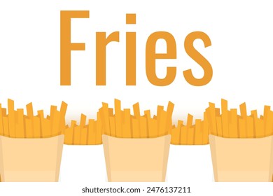 Frame of French Fries potato fast food in box. Fries border or banner