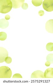 Frame of fresh green polka dots painted in watercolor