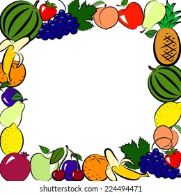 Frame with fresh ripe fruits isolated on white