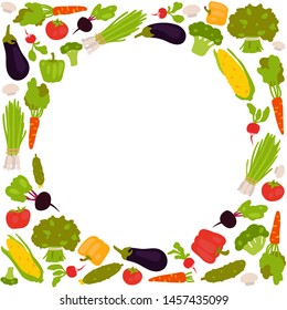 Frame of fresh vegetables in the style of flat design isolated on a white background. Vector illustration