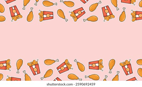 a frame with fried chicken legs. an empty frame. a place for advertising. background for flyers and posters. A pattern for packaging fried chicken. Fast food packaging. beautiful seamless pattern.