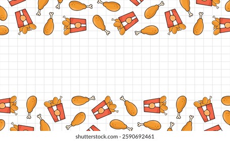 a frame with fried chicken legs. an empty frame. a place for advertising. background for flyers and posters. A pattern for packaging fried chicken. Fast food packaging. beautiful seamless pattern.