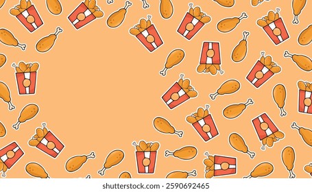 a frame with fried chicken legs. an empty frame. a place for advertising. background for flyers and posters. A pattern for packaging fried chicken. Fast food packaging. beautiful seamless pattern.