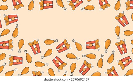 a frame with fried chicken legs. an empty frame. a place for advertising. background for flyers and posters. A pattern for packaging fried chicken. Fast food packaging. beautiful seamless pattern.