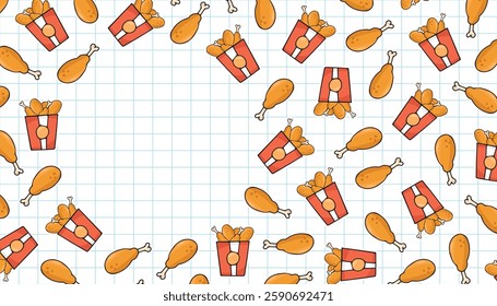 a frame with fried chicken legs. an empty frame. a place for advertising. background for flyers and posters. A pattern for packaging fried chicken. Fast food packaging. beautiful seamless pattern.
