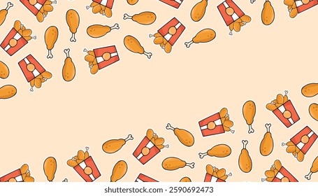 a frame with fried chicken legs. an empty frame. a place for advertising. background for flyers and posters. A pattern for packaging fried chicken. Fast food packaging. beautiful seamless pattern.
