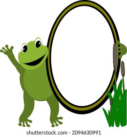 frame frog head and hands feet green scope amphibian cute vector illustration Adding text or images for advertising